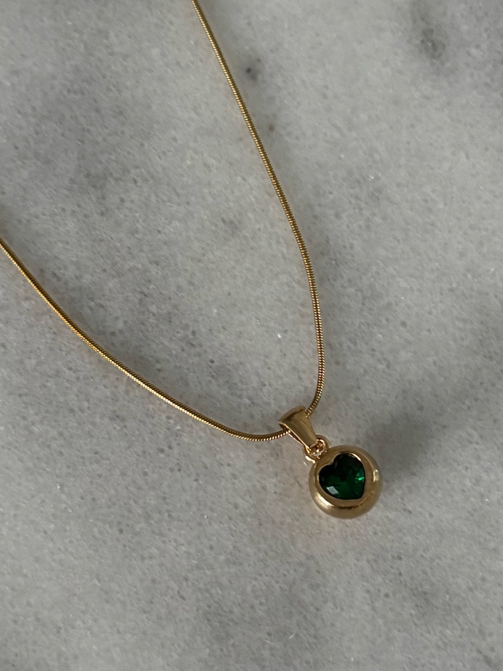 Gold Green Crystal Heart Round Ball Pendant Necklace